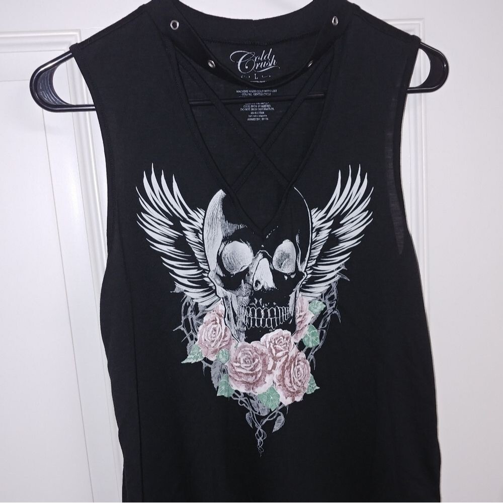 Cold Crush black sleeveless neck choker printed T-Shirt Size Large